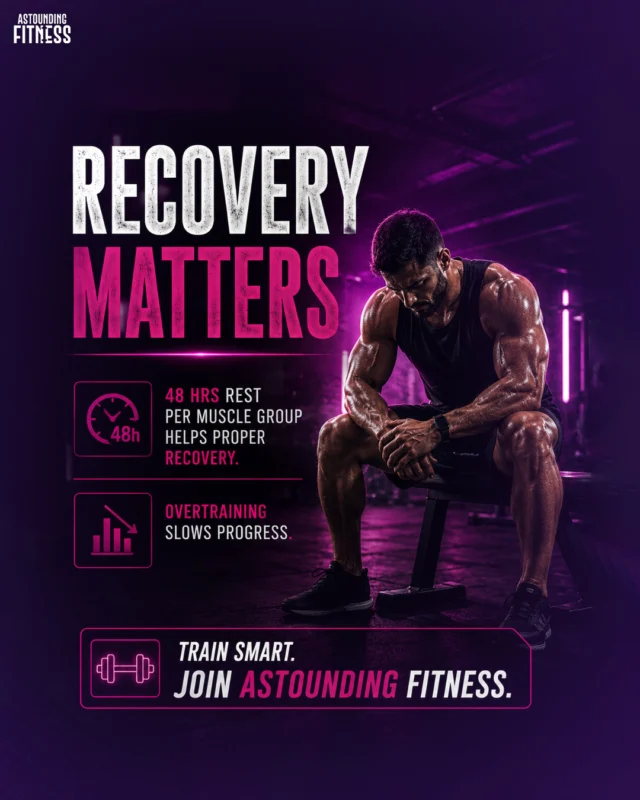 Recovery is where real progress begins. 💪

Rest, recover, and come back stronger. Train smart—because overtraining slows results.

📍 Join Astounding Fitness today!
.
.
.
.
.
.
.
.
.
.

(Recovery, Muscle Recovery, Fitness, Gym, Strength Training, Workout Recovery, Muscle Growth, Overtraining, Rest Day, Fitness Tips, Healthy Lifestyle, Gym Motivation, Personal Training, Functional Fitness, Recovery Matters, Gym in Noida, Best Gym in Noida, Fitness Center Noida, Personal Training in Noida, CrossFit in Noida, Weight Training in Noida, Bodybuilding Gym Noida, Cardio Workout Noida, Spinning Studio Noida, Luxury Gym in Noida, Noida Fitness Community)

#RecoveryMatters #FitnessJourney #GymLife #MuscleRecovery #StrengthTraining #WorkoutTips #TrainSmart #FitnessMotivation #HealthyLifestyle #AstoundingFitness
